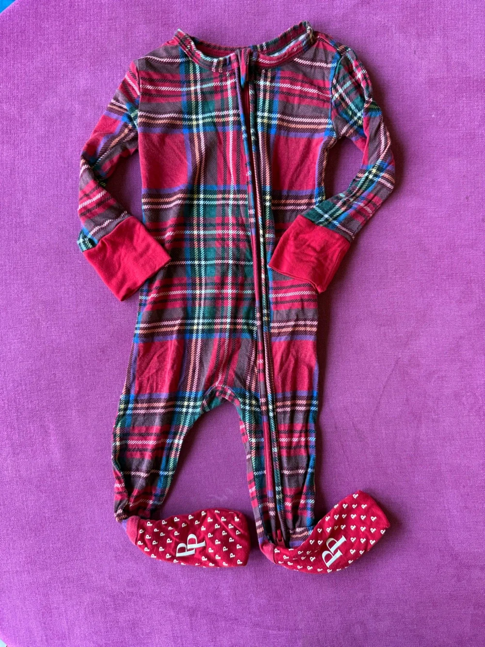 Posh Peanut Red Plaid Kids One-Piece Footed Pajamas